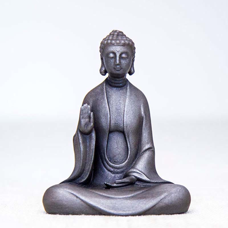 Buddha Stones Handmade Meditation Sakyamuni Buddha Iron Powder Rust Cast Resin Statue Decoration - Monk with Hands Raised - Polished Version 11*8.5*4.8cm - image 10