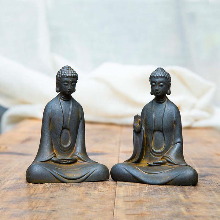 Buddha Stones Handmade Meditation Sakyamuni Buddha Iron Powder Rust Cast Resin Statue Decoration - image 0