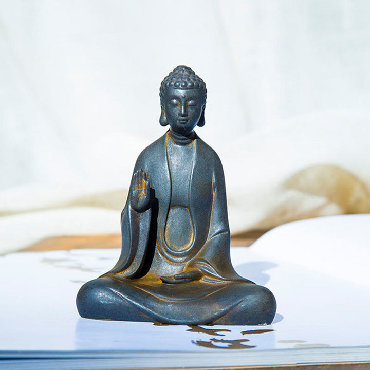 Buddha Stones Handmade Meditation Sakyamuni Buddha Iron Powder Rust Cast Resin Statue Decoration - image 6