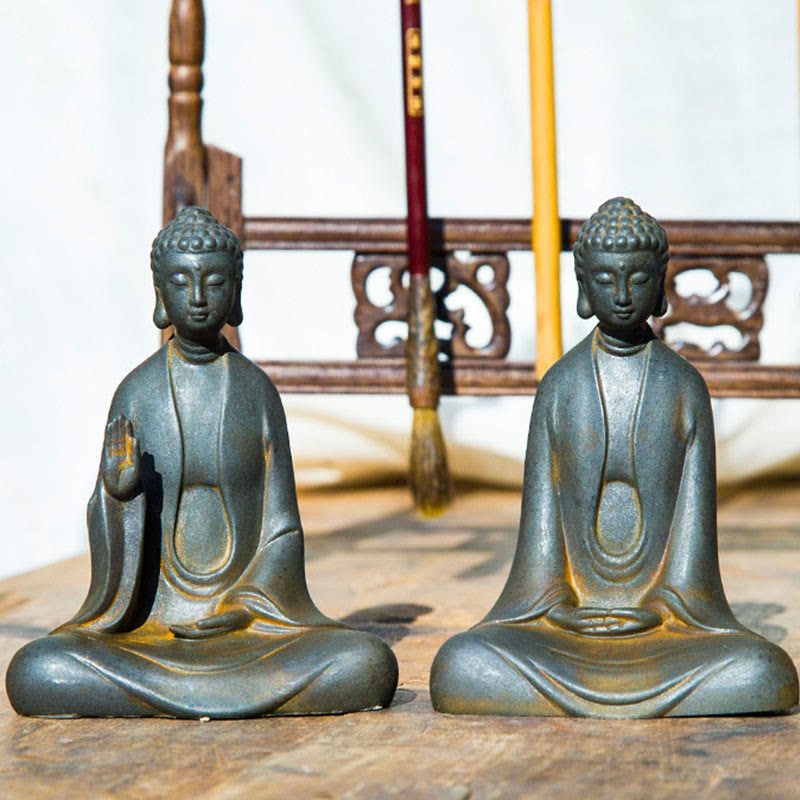 Buddha Stones Handmade Meditation Sakyamuni Buddha Iron Powder Rust Cast Resin Statue Decoration - image 18