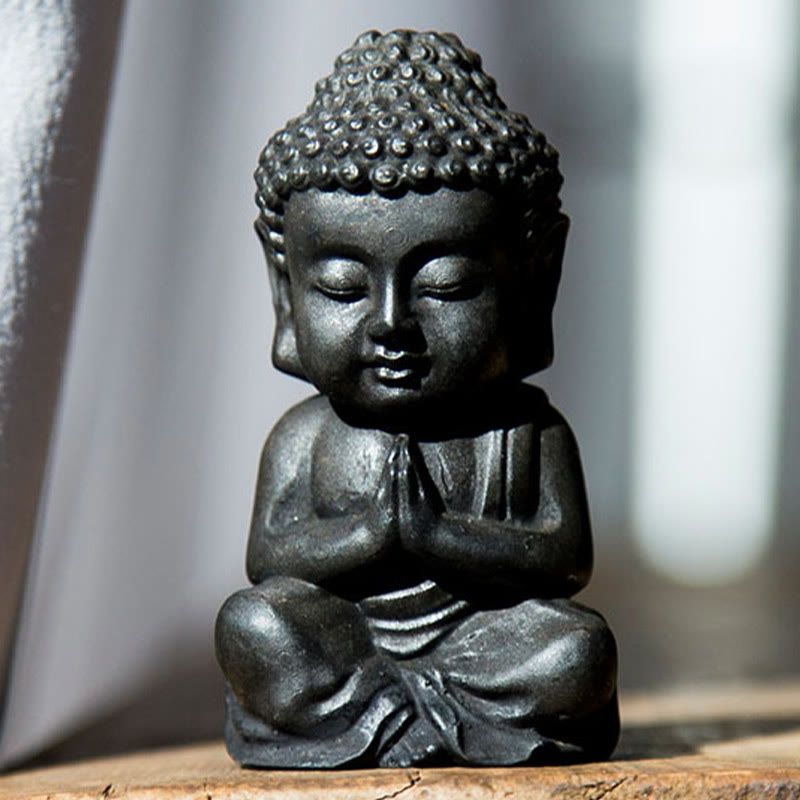 Buddha Stones Handmade Small Sakyamuni Buddha Iron Powder Rust Cast Resin Statue Decoration - Regular Version - Praying Buddha 9*5.5cm - image 14