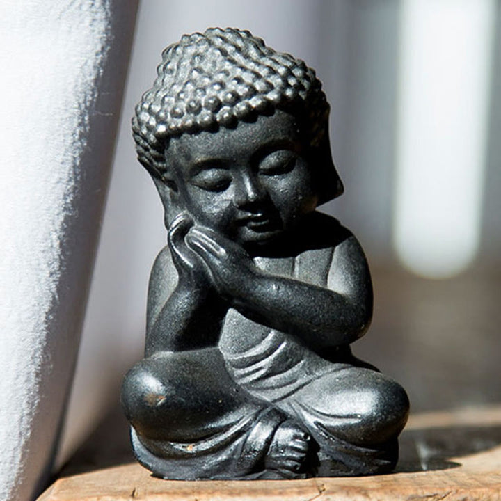 Buddha Stones Handmade Small Sakyamuni Buddha Iron Powder Rust Cast Resin Statue Decoration - Regular Version - Buddha Resting His Chin 9*5.5cm - image 15