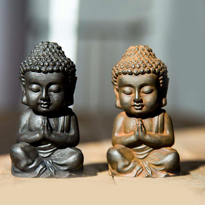 Buddha Stones Handmade Small Sakyamuni Buddha Iron Powder Rust Cast Resin Statue Decoration - image 19