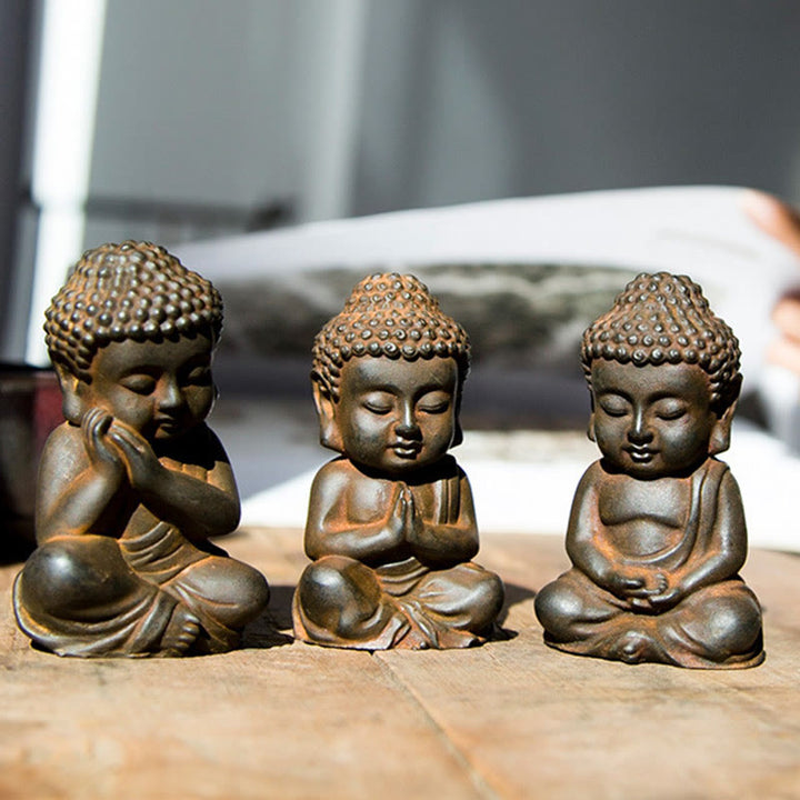 Buddha Stones Handmade Small Sakyamuni Buddha Iron Powder Rust Cast Resin Statue Decoration - image 7
