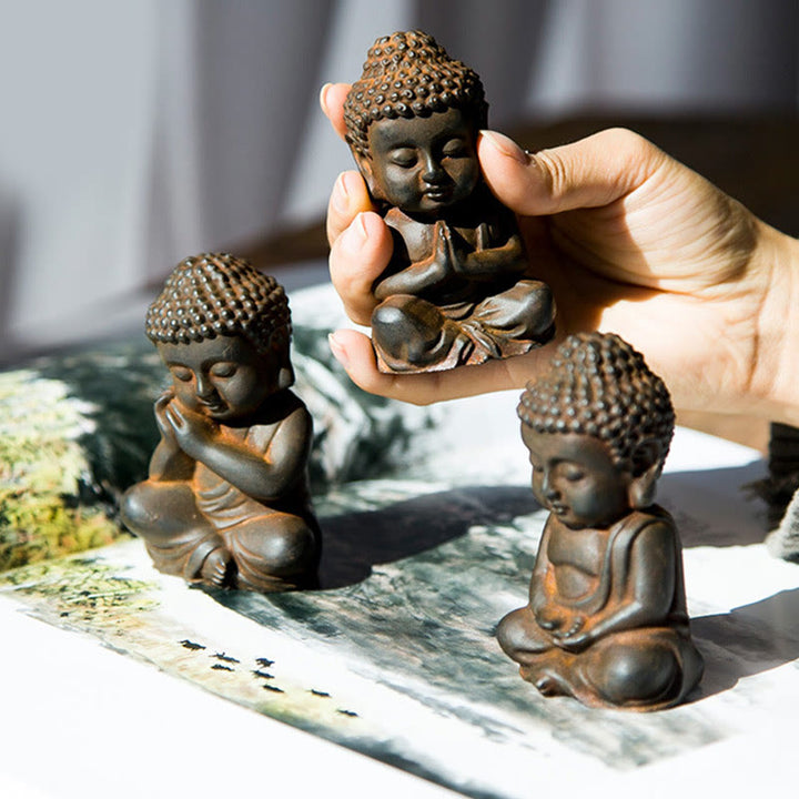 Buddha Stones Handmade Small Sakyamuni Buddha Iron Powder Rust Cast Resin Statue Decoration - image 4