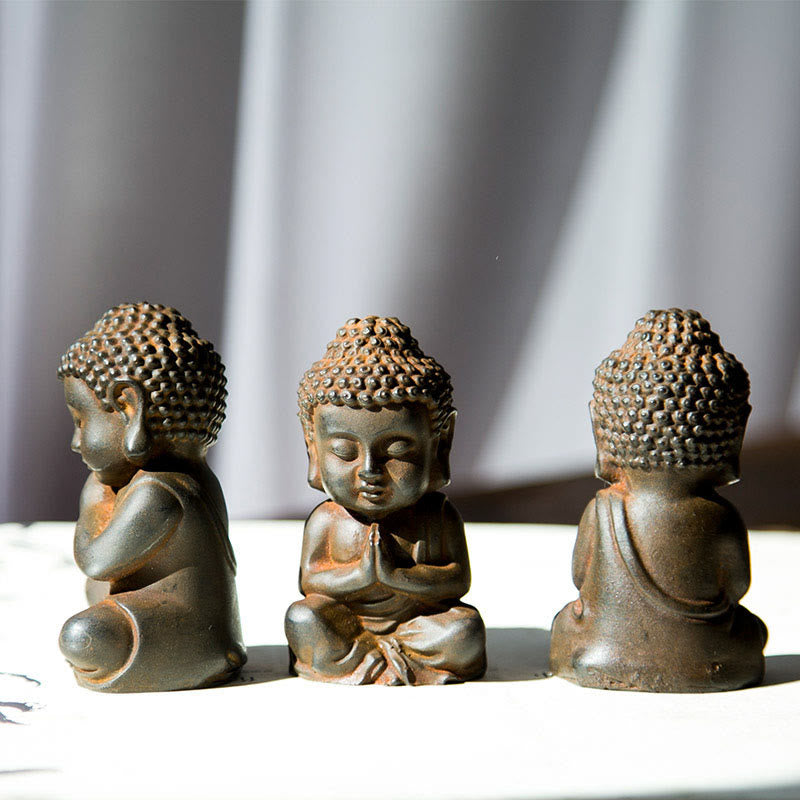 Buddha Stones Handmade Small Sakyamuni Buddha Iron Powder Rust Cast Resin Statue Decoration - image 6