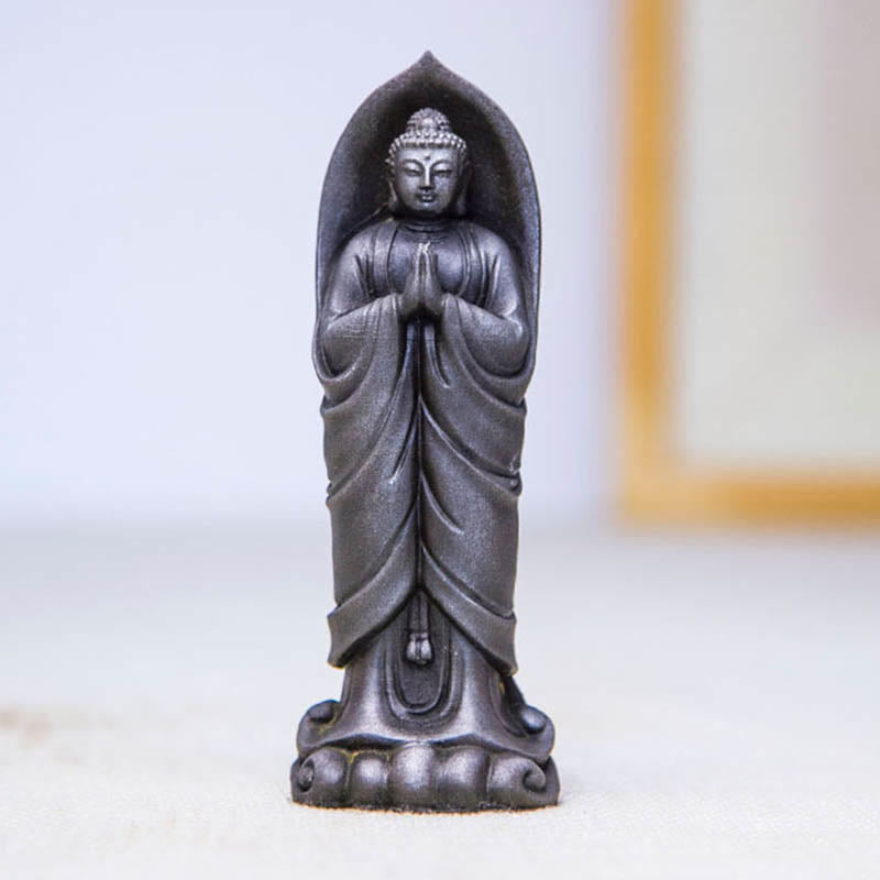 Buddha Stones Handmade Sakyamuni Buddha Namaste Iron Powder Rust Cast Resin Statue Decoration - image 21