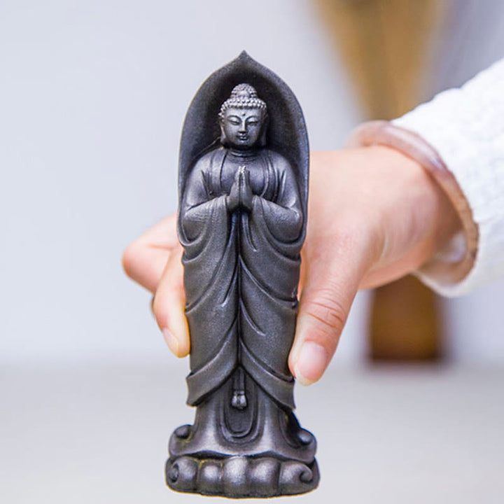 Buddha Stones Handmade Sakyamuni Buddha Namaste Iron Powder Rust Cast Resin Statue Decoration - image 16