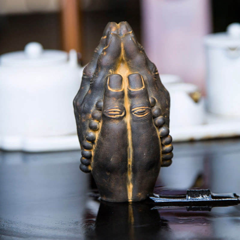 Buddha Stones Handmade Buddha Hand Namaste Iron Powder Rust Cast Resin Statue Decoration - image 8