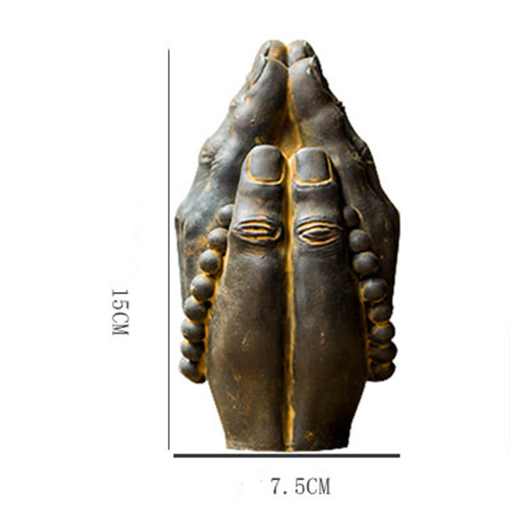 Buddha Stones Handmade Buddha Hand Namaste Iron Powder Rust Cast Resin Statue Decoration - image 11