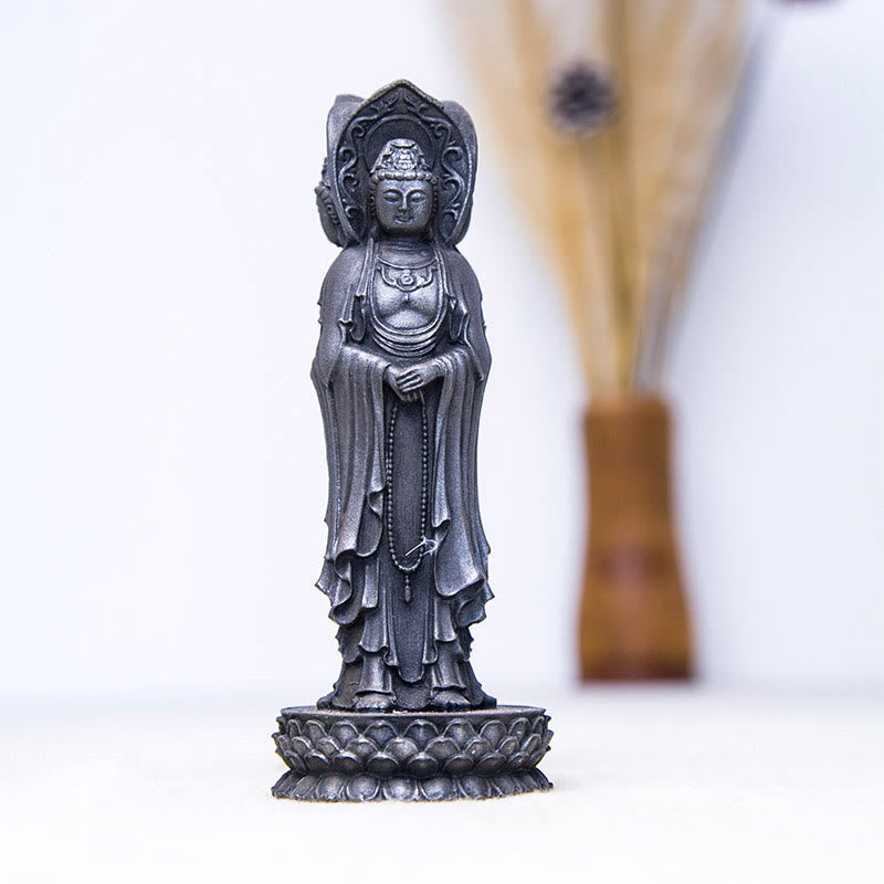 Buddha Stones Three-sided Kwan Yin Avalokitesvara Iron Powder Rust Cast Resin Statue Wealth Desk Decoration - image 14