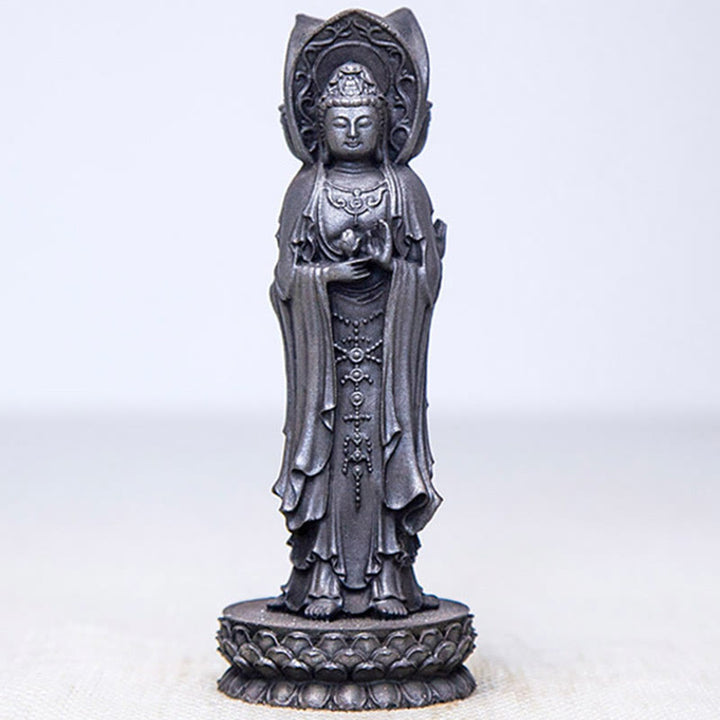 Buddha Stones Three-sided Kwan Yin Avalokitesvara Iron Powder Rust Cast Resin Statue Wealth Desk Decoration - image 18