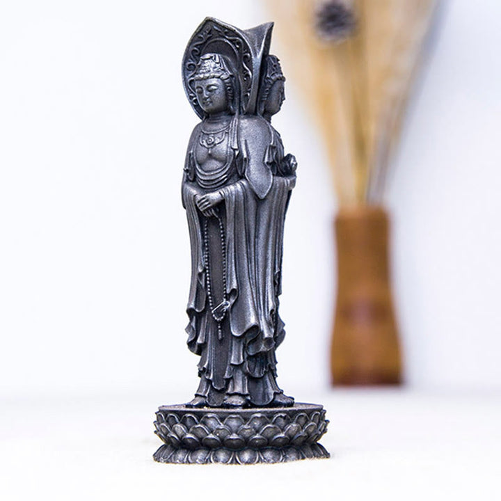 Buddha Stones Three-sided Kwan Yin Avalokitesvara Iron Powder Rust Cast Resin Statue Wealth Desk Decoration - image 16