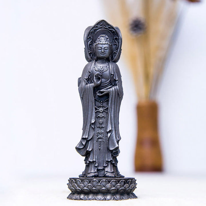 Buddha Stones Three-sided Kwan Yin Avalokitesvara Iron Powder Rust Cast Resin Statue Wealth Desk Decoration - image 22