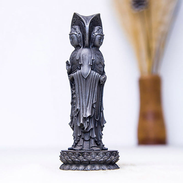 Buddha Stones Three-sided Kwan Yin Avalokitesvara Iron Powder Rust Cast Resin Statue Wealth Desk Decoration - image 15