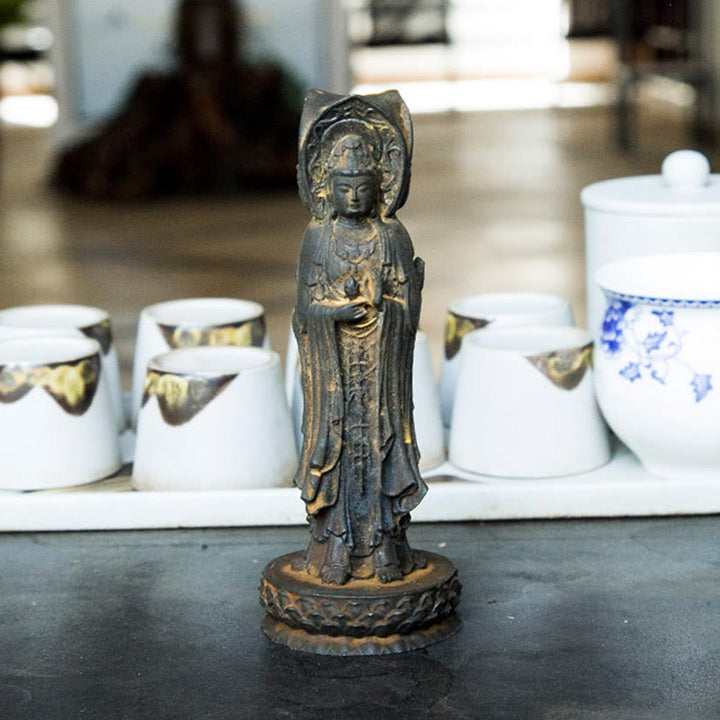 Buddha Stones Three-sided Kwan Yin Avalokitesvara Iron Powder Rust Cast Resin Statue Wealth Desk Decoration - image 10