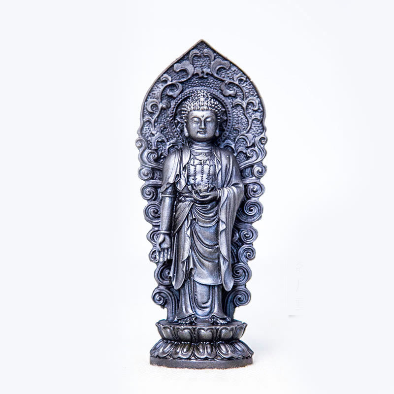 Buddha Stones Handmade Amitabha Guanyin Avalokitesvara Mahasthamaprapta Iron Powder Rust Cast Resin Statue Decoration - Buddha Lotus - Polished Version 18*7*4.7cm - image 27
