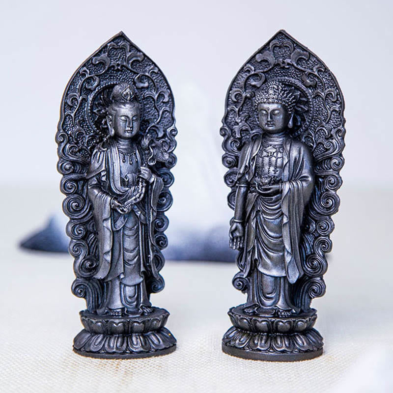 Buddha Stones Handmade Amitabha Guanyin Avalokitesvara Mahasthamaprapta Iron Powder Rust Cast Resin Statue Decoration - image 35
