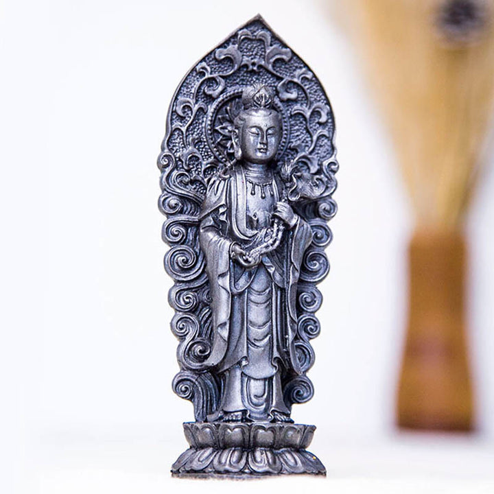 Buddha Stones Handmade Amitabha Guanyin Avalokitesvara Mahasthamaprapta Iron Powder Rust Cast Resin Statue Decoration - image 24