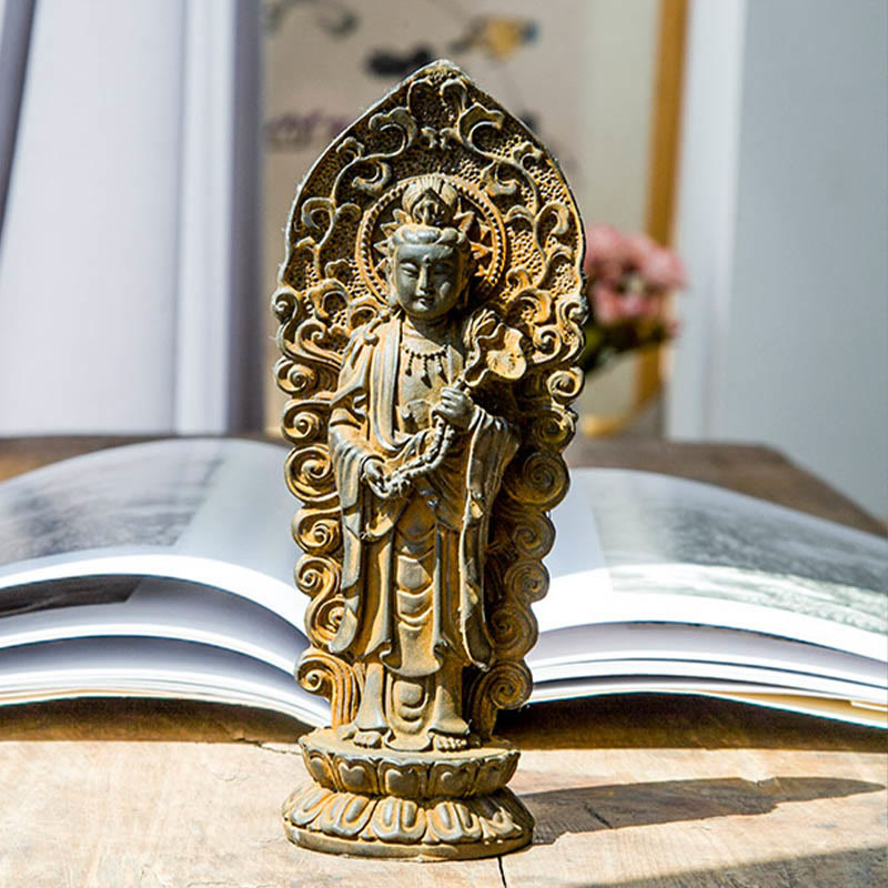 Buddha Stones Handmade Amitabha Guanyin Avalokitesvara Mahasthamaprapta Iron Powder Rust Cast Resin Statue Decoration - image 2