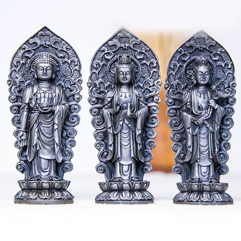 Buddha Stones Handmade Amitabha Guanyin Avalokitesvara Mahasthamaprapta Iron Powder Rust Cast Resin Statue Decoration - image 38