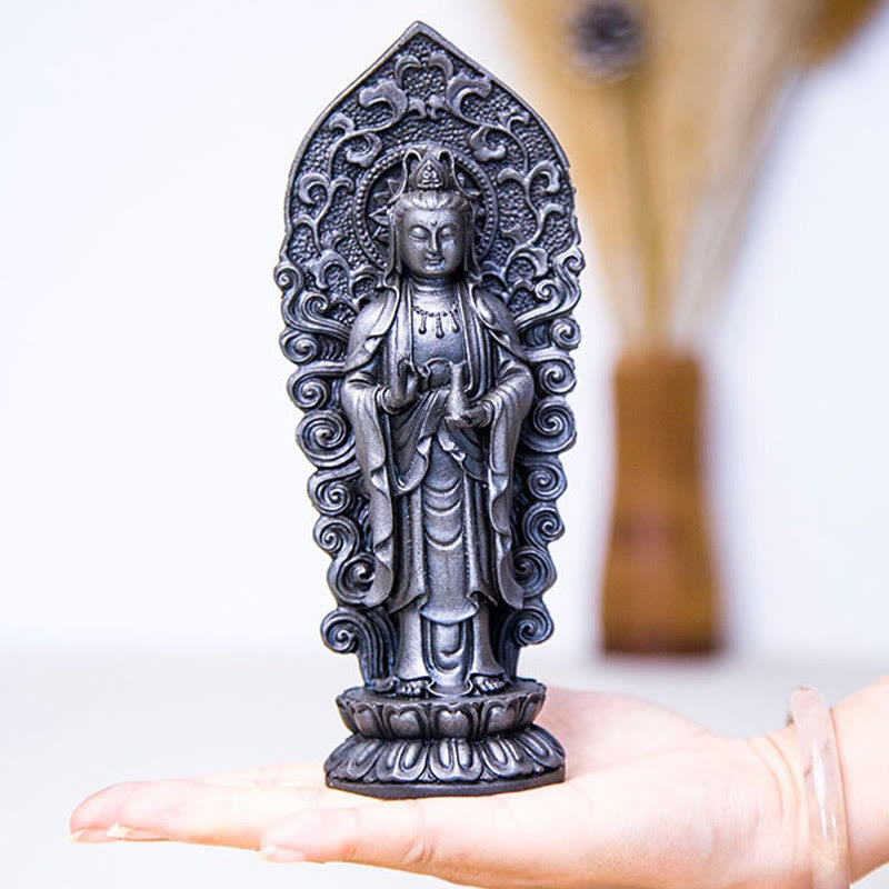 Buddha Stones Handmade Amitabha Guanyin Avalokitesvara Mahasthamaprapta Iron Powder Rust Cast Resin Statue Decoration - image 32
