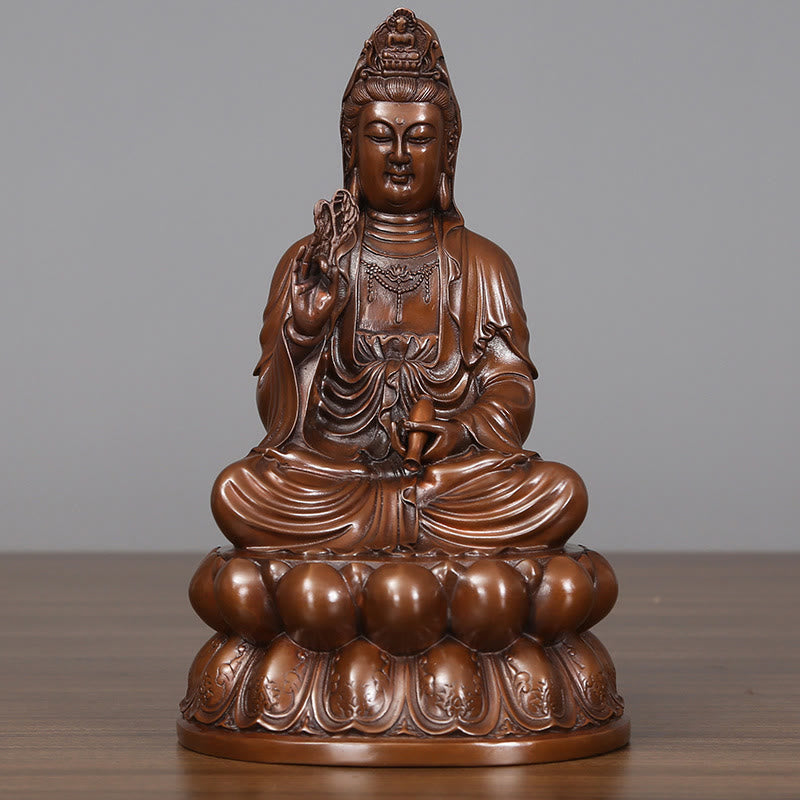 Buddha Stones Kwan Yin Avalokitesvara Lotus Wealth Copper Statue Home Desk Decoration - Small Avalokitesvara 15*13.5*25cm - image 2