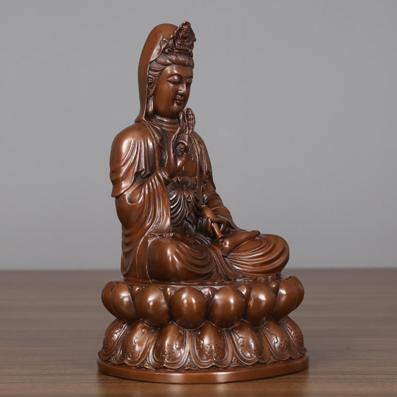 Buddha Stones Kwan Yin Avalokitesvara Lotus Wealth Copper Statue Home Desk Decoration - image 17