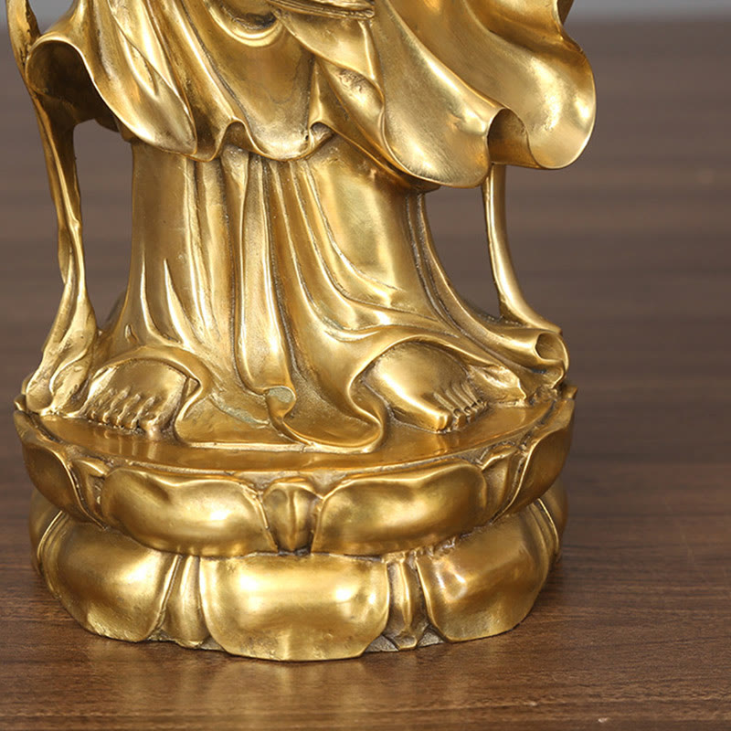 Buddha Stones Golden Standing Kwan Yin Avalokitesvara Wealth Brass Copper Statue Home Desk Decoration - image 10