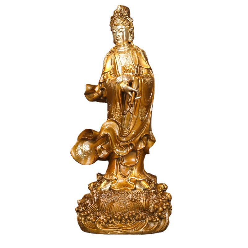 Buddha Stones Kwan Yin Avalokitesvara Holding A Vase Brass Harmony Copper Statue Home Decoration - image 16