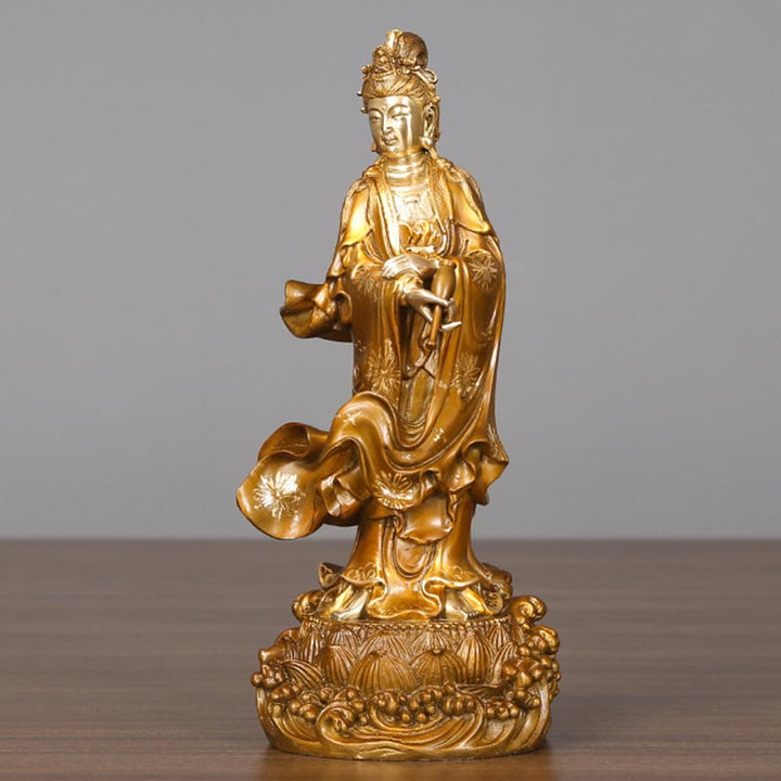 Buddha Stones Kwan Yin Avalokitesvara Holding A Vase Brass Harmony Copper Statue Home Decoration - image 11