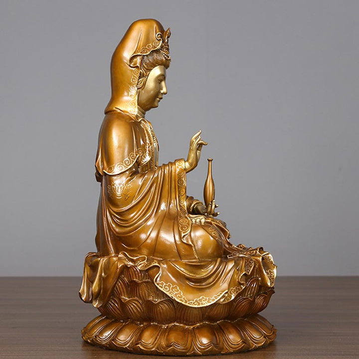 Buddha Stones Kwan Yin Avalokitesvara Lotus Sitting Harmony Brass Copper Statue Home Altar Decoration - image 11