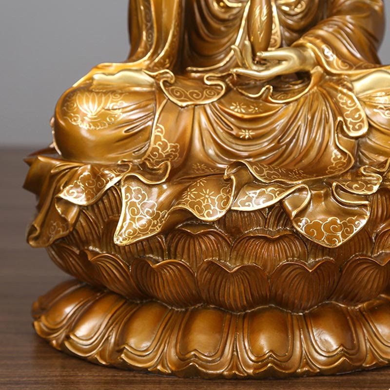 Buddha Stones Kwan Yin Avalokitesvara Lotus Sitting Harmony Brass Copper Statue Home Altar Decoration - image 9