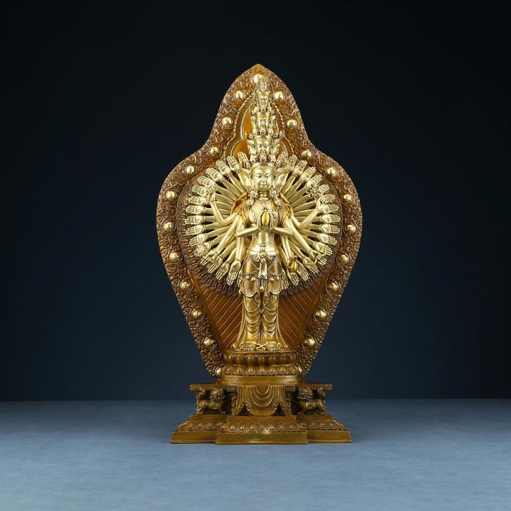 Buddha Stones Handmade Thousand-armed Avalokitesvara Kwan Yin Wealth Brass Copper Statue Decoration - image 11