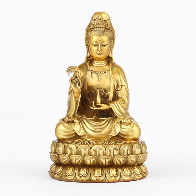 Buddha Stones Kwan Yin Avalokitesvara Holding A Willow Bottle Harmony Brass Copper Statue Home Decoration - Avalokitesvara 12*12*21cm - image 2