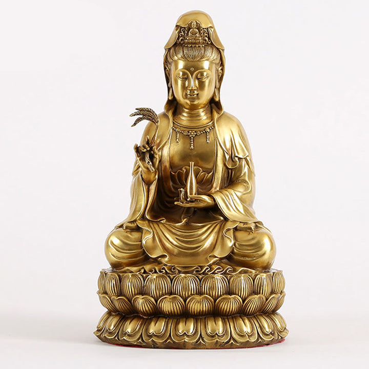 Buddha Stones Kwan Yin Avalokitesvara Holding A Willow Bottle Harmony Brass Copper Statue Home Decoration - Avalokitesvara 16*15*28cm - image 5