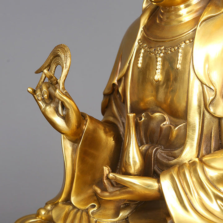 Buddha Stones Kwan Yin Avalokitesvara Holding A Willow Bottle Harmony Brass Copper Statue Home Decoration - image 15