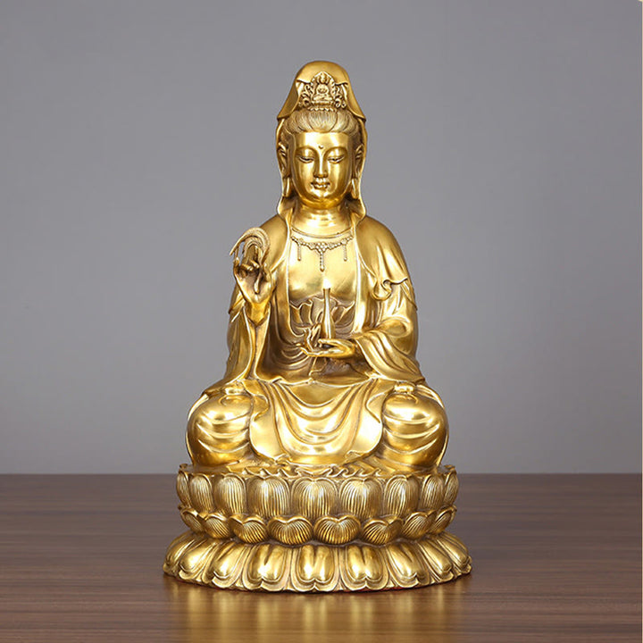 Buddha Stones Kwan Yin Avalokitesvara Holding A Willow Bottle Harmony Brass Copper Statue Home Decoration - image 8