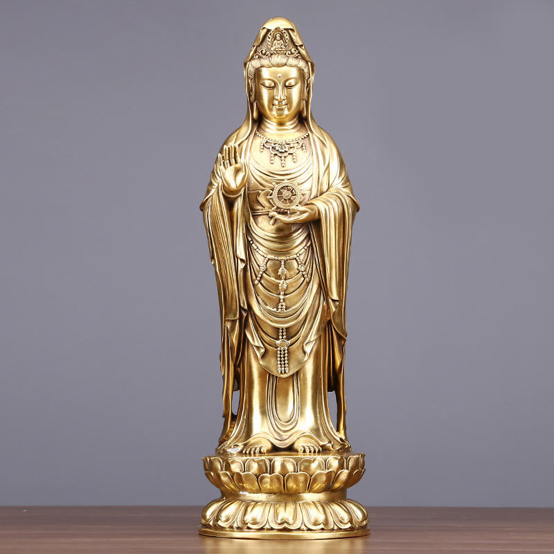 Buddha Stones Kwan Yin Avalokitesvara Holding The Dharma Wheel Wealth Brass Copper Statue Decoration - Avalokitesvara 22*17*57cm - image 21