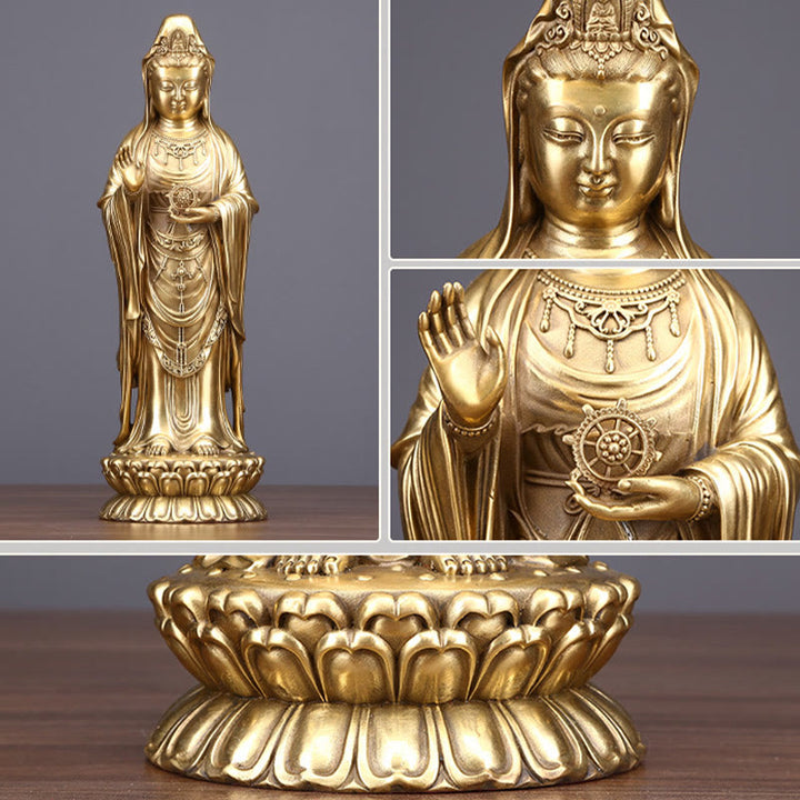 Buddha Stones Kwan Yin Avalokitesvara Holding The Dharma Wheel Wealth Brass Copper Statue Decoration - image 9