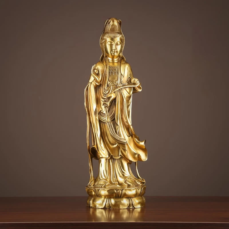 Buddha Stones Kwan Yin Avalokitesvara Holding The Dharma Wheel Wealth Brass Copper Statue Decoration - image 6