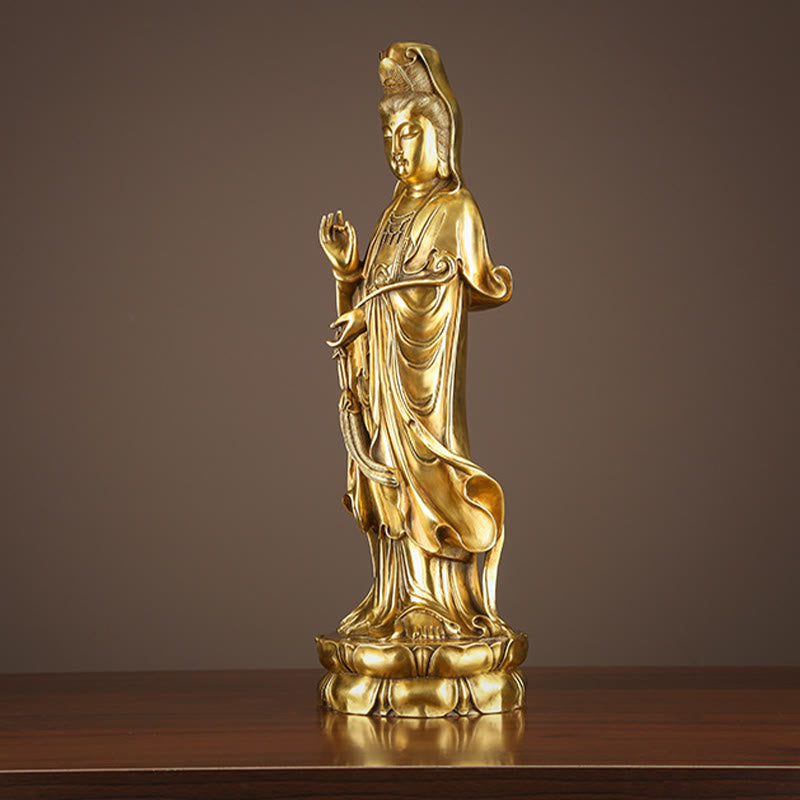 Buddha Stones Kwan Yin Avalokitesvara Holding The Dharma Wheel Wealth Brass Copper Statue Decoration - image 7