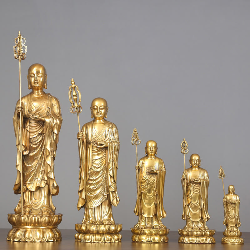 Buddha Stones Ksitigarbha Bodhisattva Figurine Compassion Copper Statue Home Offering Decoration - image 1