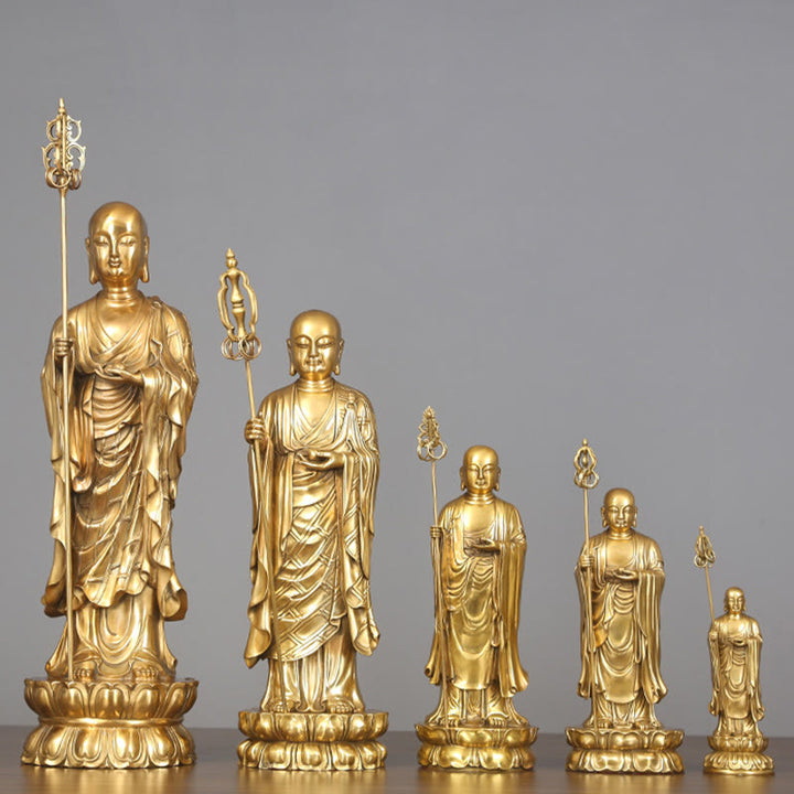 Buddha Stones Ksitigarbha Bodhisattva Figurine Compassion Copper Statue Home Offering Decoration - image 1