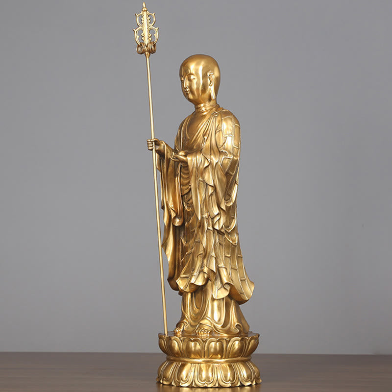 Buddha Stones Ksitigarbha Bodhisattva Figurine Compassion Copper Statue Home Offering Decoration - image 13