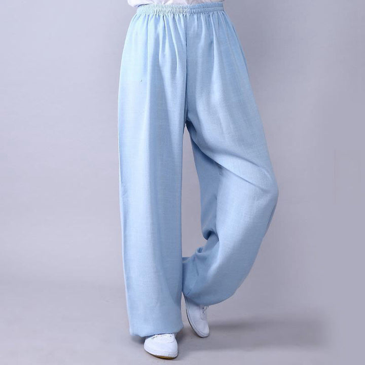 Buddha Stones Summer Elastic Waist Tai Chi Qigong Practice Cotton Linen Unisex Pants - LightCyan - 3XL-FIT FOR US/UK/AU/EU-2XL - image 15