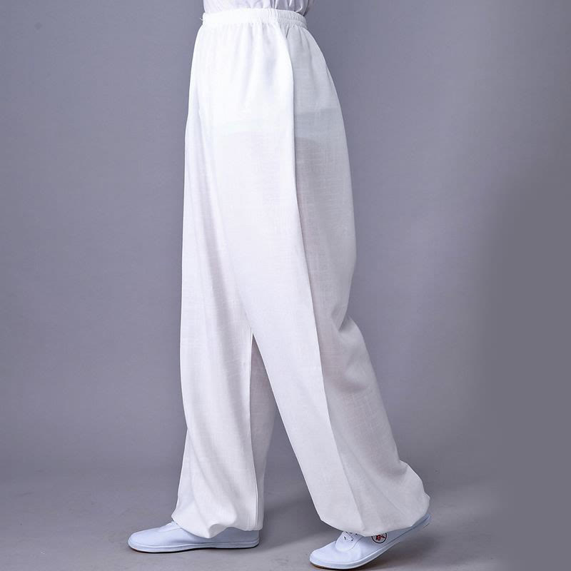 Buddha Stones Summer Elastic Waist Tai Chi Qigong Practice Cotton Linen Unisex Pants - White - 3XL-FIT FOR US/UK/AU/EU-2XL - image 16