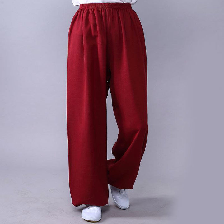 Buddha Stones Summer Elastic Waist Tai Chi Qigong Practice Cotton Linen Unisex Pants - Crimson - 3XL-FIT FOR US/UK/AU/EU-2XL - image 19
