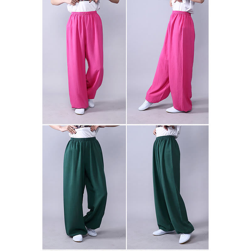 Buddha Stones Summer Elastic Waist Tai Chi Qigong Practice Cotton Linen Unisex Pants - image 4