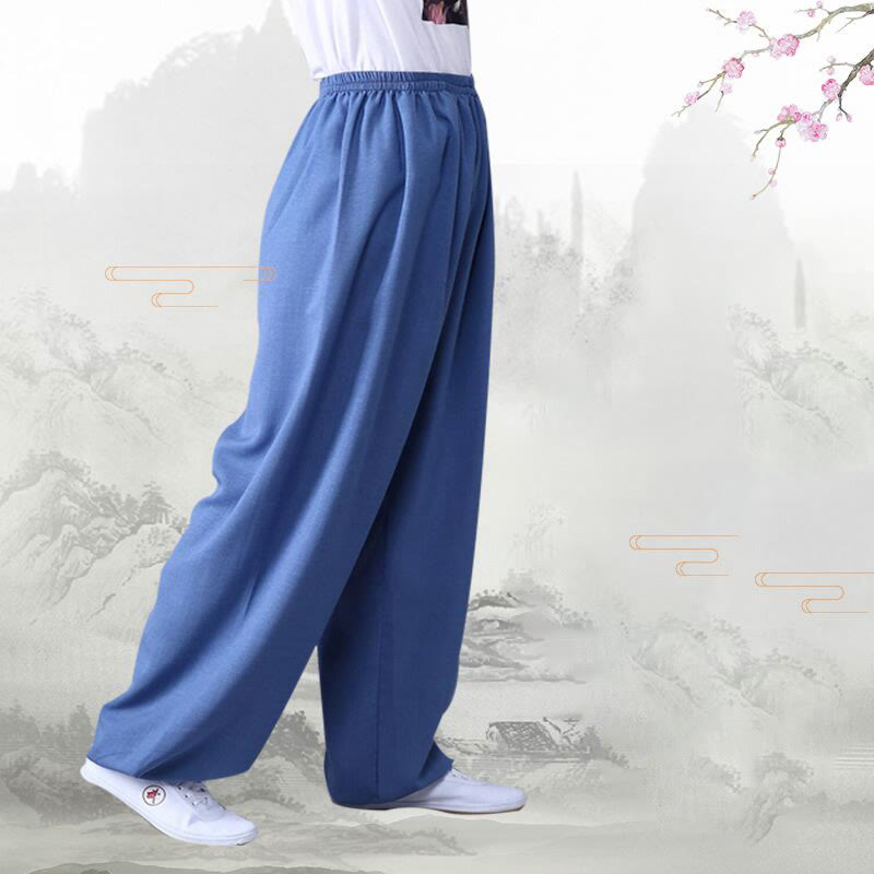 Buddha Stones Summer Elastic Waist Tai Chi Qigong Practice Cotton Linen Unisex Pants - image 8